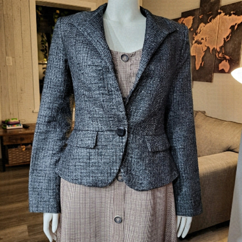 MICHEL KLEIN - Women Loft Gray Blazer Cotton Blend Button front